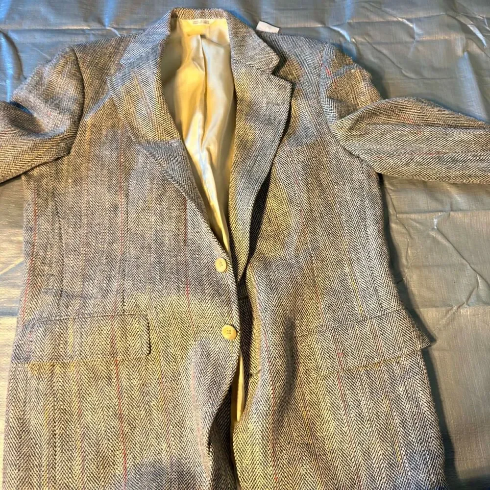 Vintage Chaps Ralph Lauren Tweed Blazer Mens 42 British Wool Herringbone USA